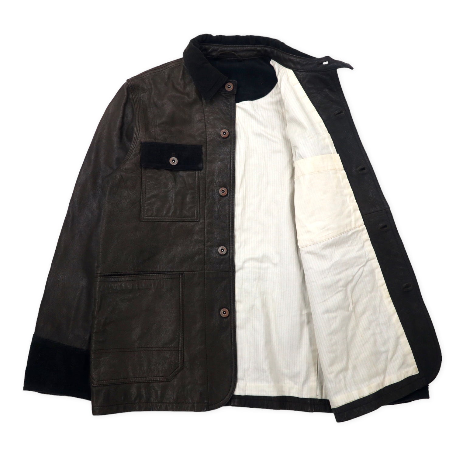 Leather Chore Coat レザーカバーオール M ブラック 山羊革 ゴート