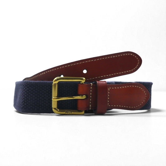 Polo Ralph Lauren レザー ベルト ネイビー 伸縮ベルト ゴールド 真鍮 バックル