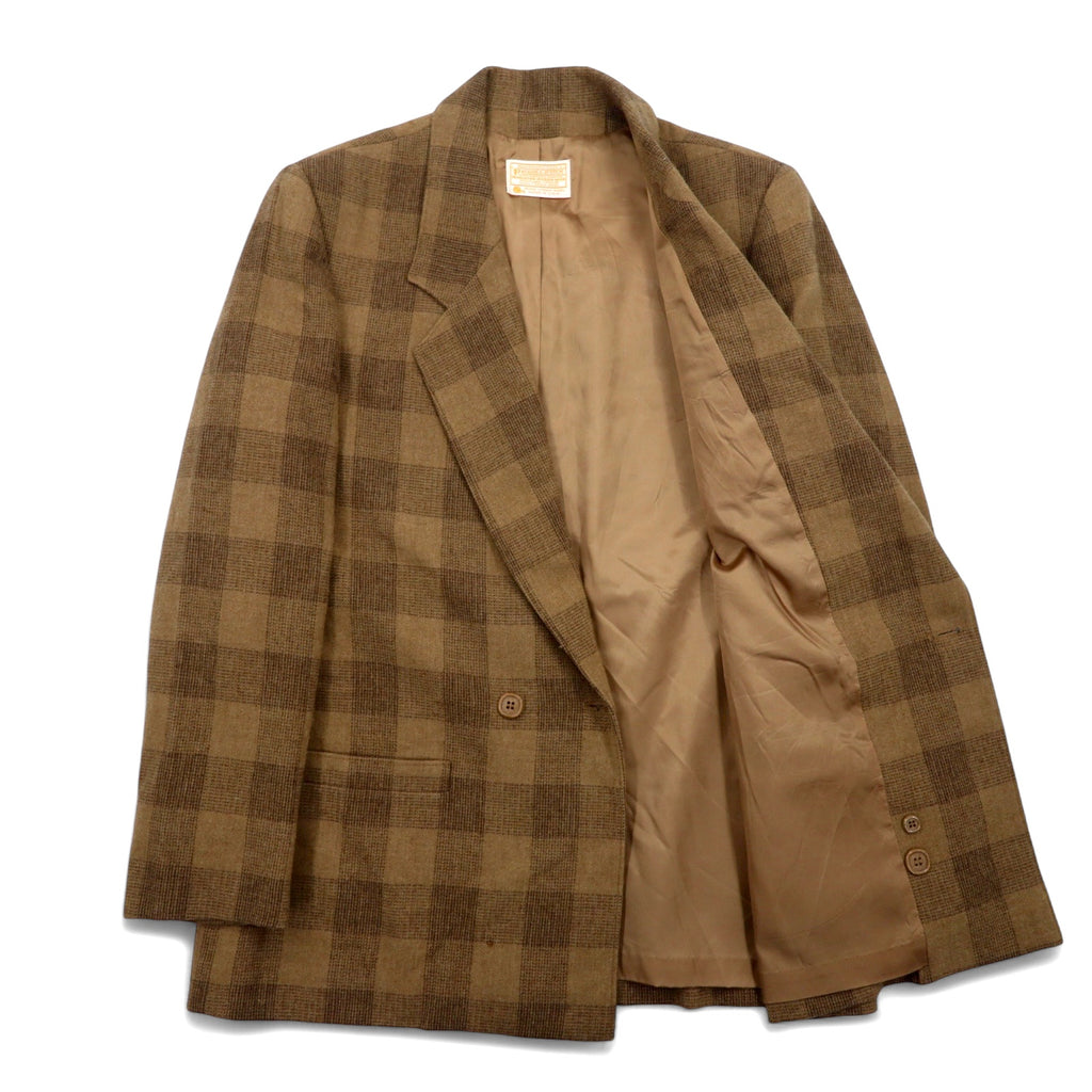 PENDLETON USA made 70s tweed double breasted tailored jacket XL beige check wool white tag