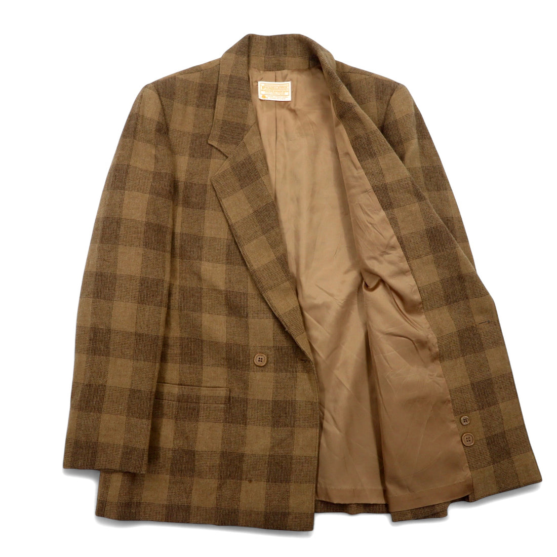PENDLETON USA made 70s tweed double breasted tailored jacket XL beige check wool white tag