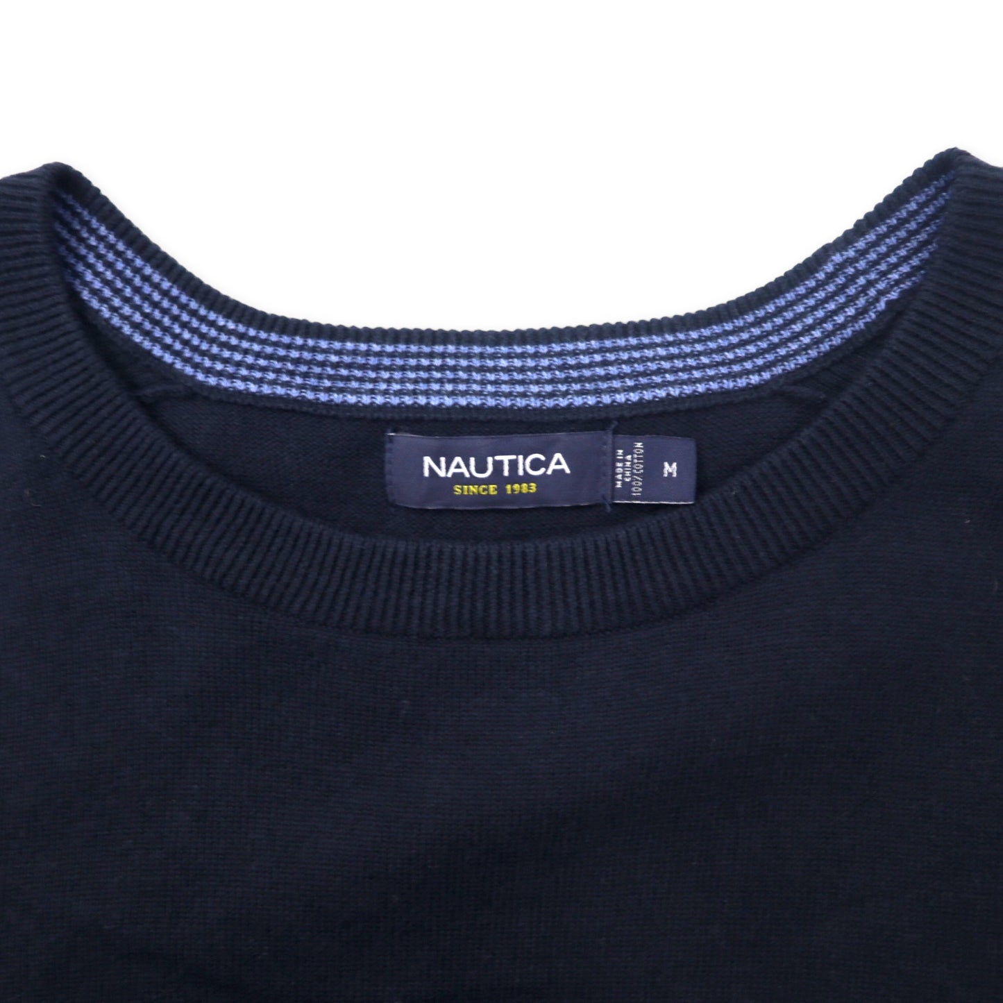 NAUTICA クルーネックニット セーター M ネイビー コットン ワンポイントロゴ刺繍