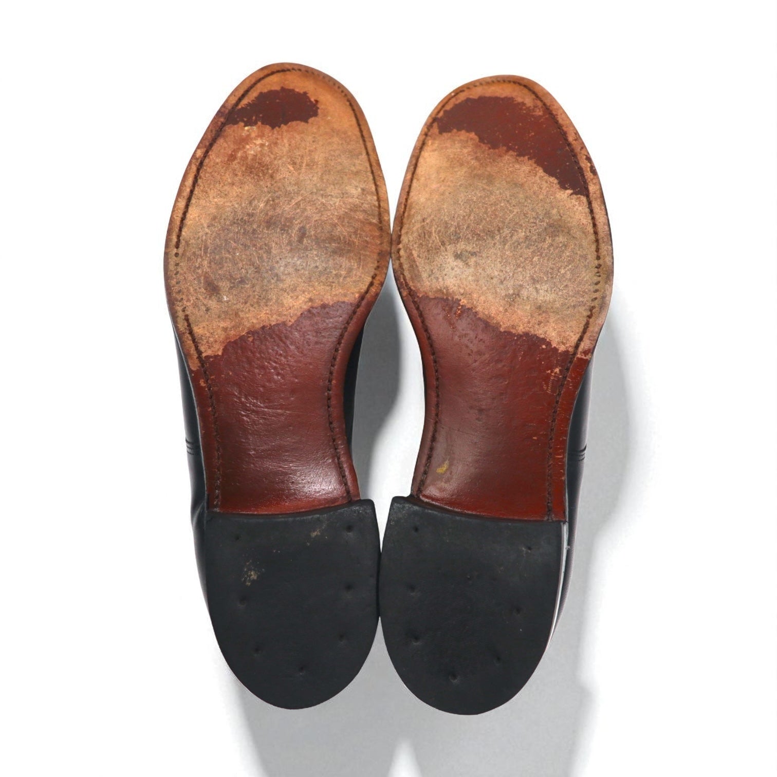 STACY ADAMS 1980s Made in USA MADISON Punched Cap Toe Dress Shoes, Size 27.5cm, Black Leather, Kidskin, 453044