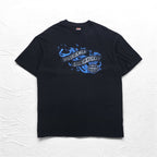 HARLEY DAVIDSON 00年代 USA製 ブルー ファイヤーパターン 両面プリント Tシャツ 2XL ブラック SOMERSET ビッグサイズ
