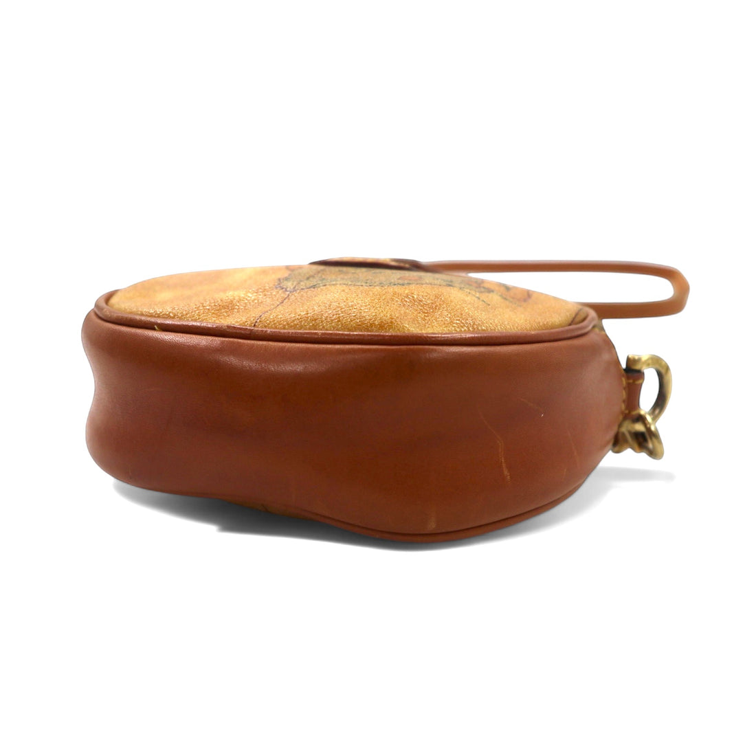 PRIMA CLASSE Made in Italy Round Shoulder Bag Pochette Beige Leather PVC World Map Pattern Round Shape