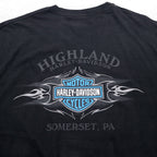 HARLEY DAVIDSON 00年代 USA製 ブルー ファイヤーパターン 両面プリント Tシャツ 2XL ブラック SOMERSET ビッグサイズ