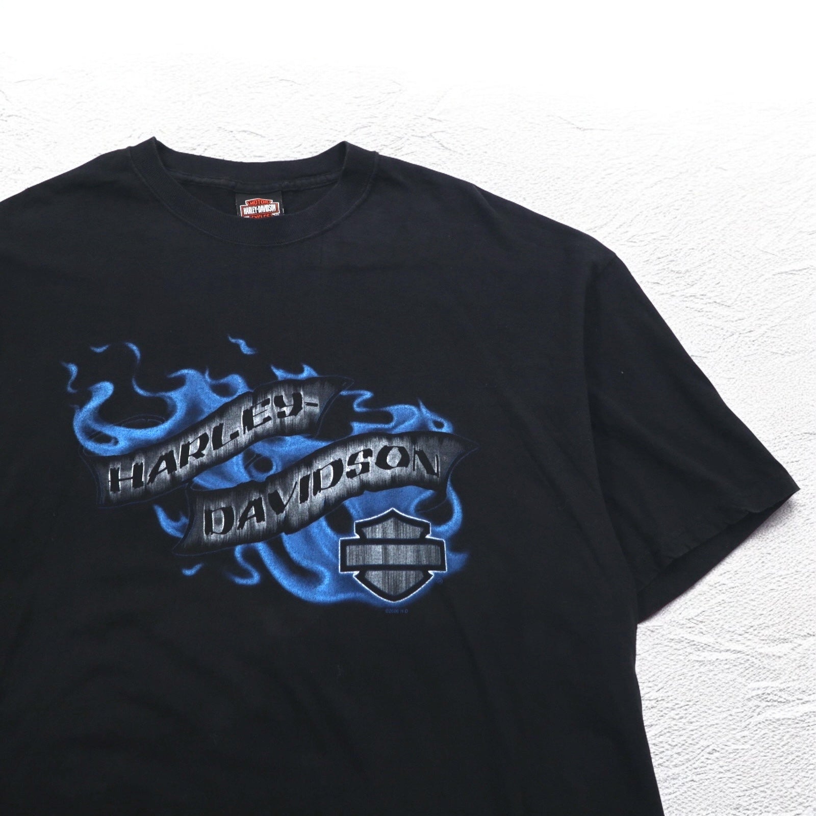 HARLEY DAVIDSON 00年代 USA製 ブルー ファイヤーパターン 両面プリント Tシャツ 2XL ブラック SOMERSET ビッグサイズ
