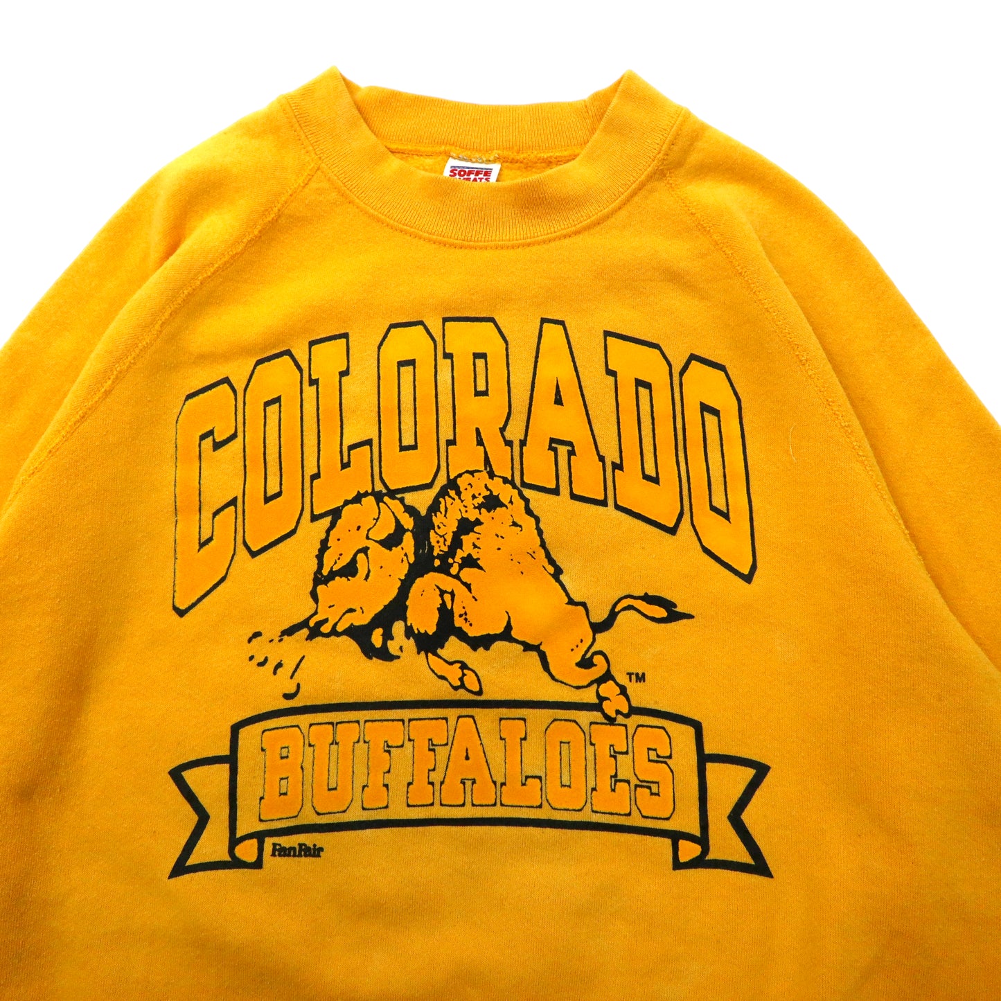 USA製 SOFEE SWEATS 90年代 カレッジプリントスウェット XL イエロー コットン 裏起毛 NCAA フットボール COLORADO BUFFALOES