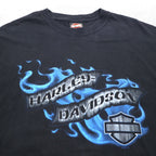 HARLEY DAVIDSON 00年代 USA製 ブルー ファイヤーパターン 両面プリント Tシャツ 2XL ブラック SOMERSET ビッグサイズ