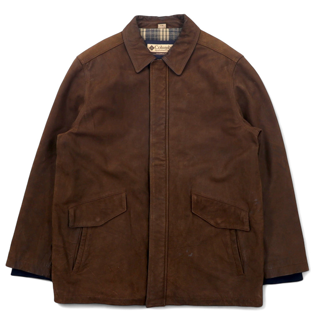 日本然リトテ-古着オンライン-Columbia 90年代 レザー カーコート L ブラウン 裏地チェック パキスタン製-Columbia 90's Leather Car Coat L Brown Lining Checked Pakistan Made