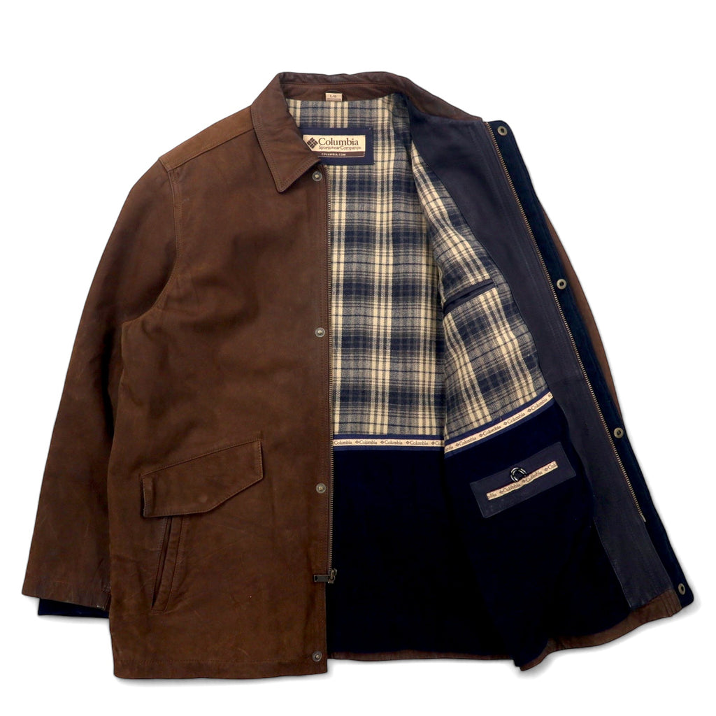 Columbia 90s Leather Car Coat, Large, Brown, Check Lining, Made in Pakistan