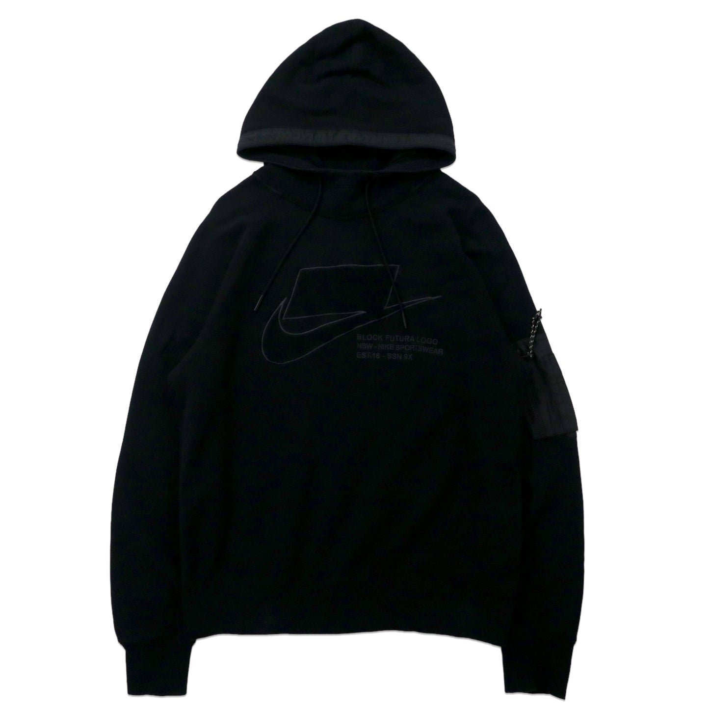 NIKE ロゴ プルオーバーパーカー S ブラック コットン スウォッシュロゴ SPORTSWEAR NSW PULLOVER HOODIE Block Futura Logo CU3797-001