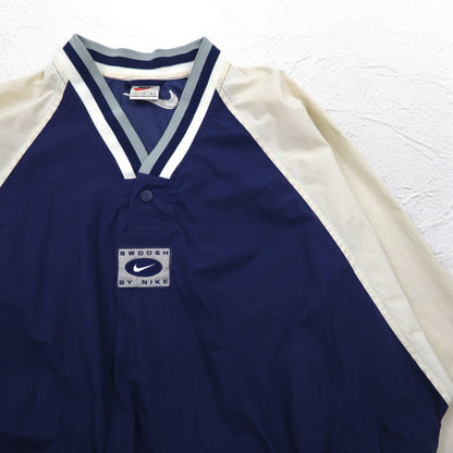 NIKE 90s Silver Tag Ribline Piste Pullover Nylon Jacket L Navy Swoosh