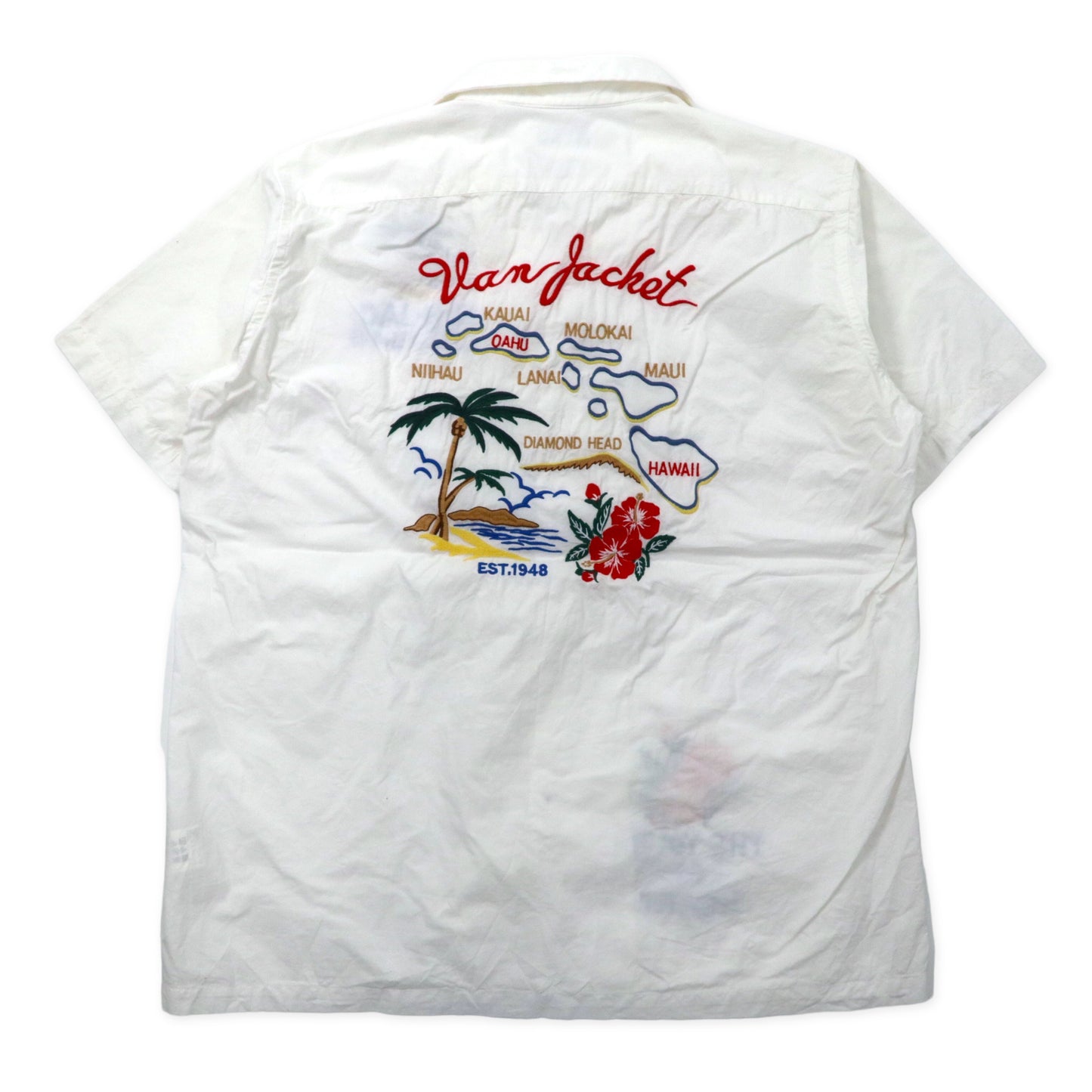 VAN-JAC- 刺繍スーベニアシャツ アロハシャツ LL ホワイト コットン