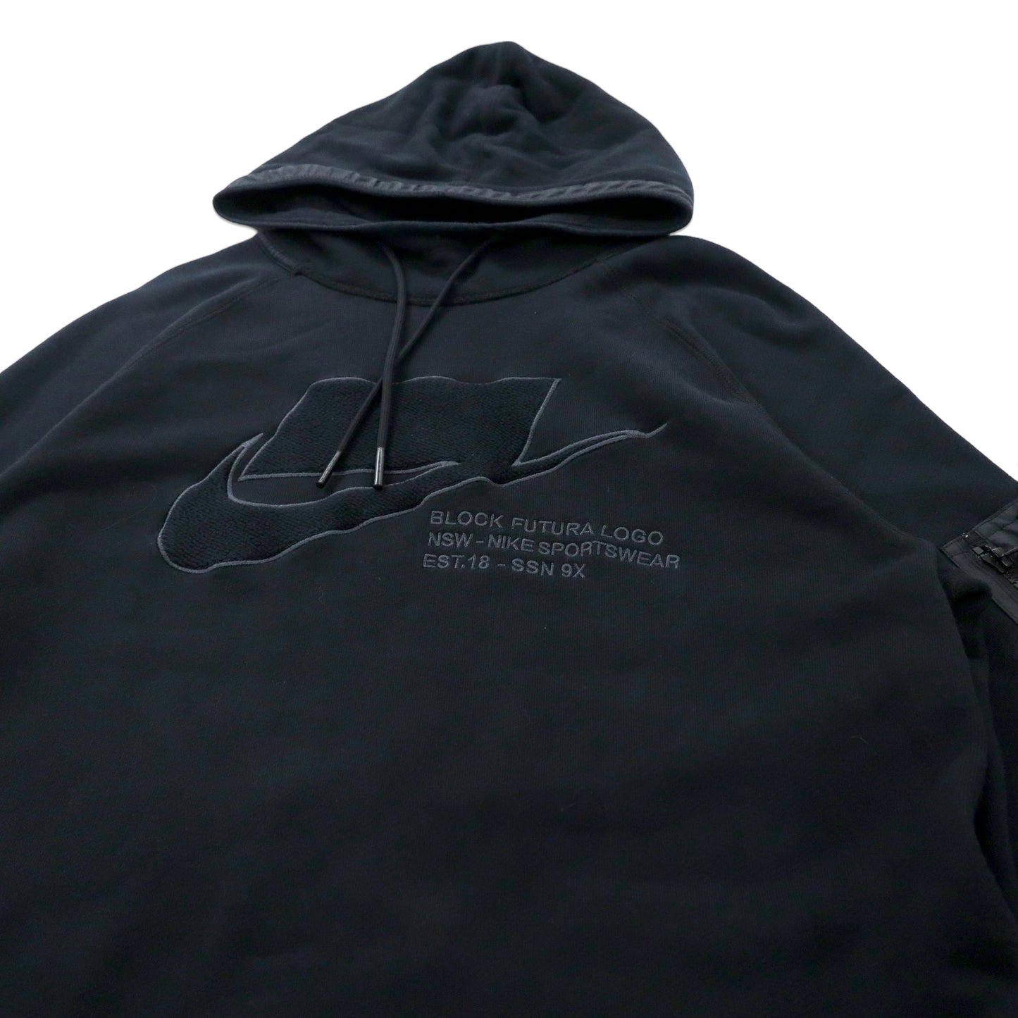 NIKE ロゴ プルオーバーパーカー S ブラック コットン スウォッシュロゴ SPORTSWEAR NSW PULLOVER HOODIE Block Futura Logo CU3797-001