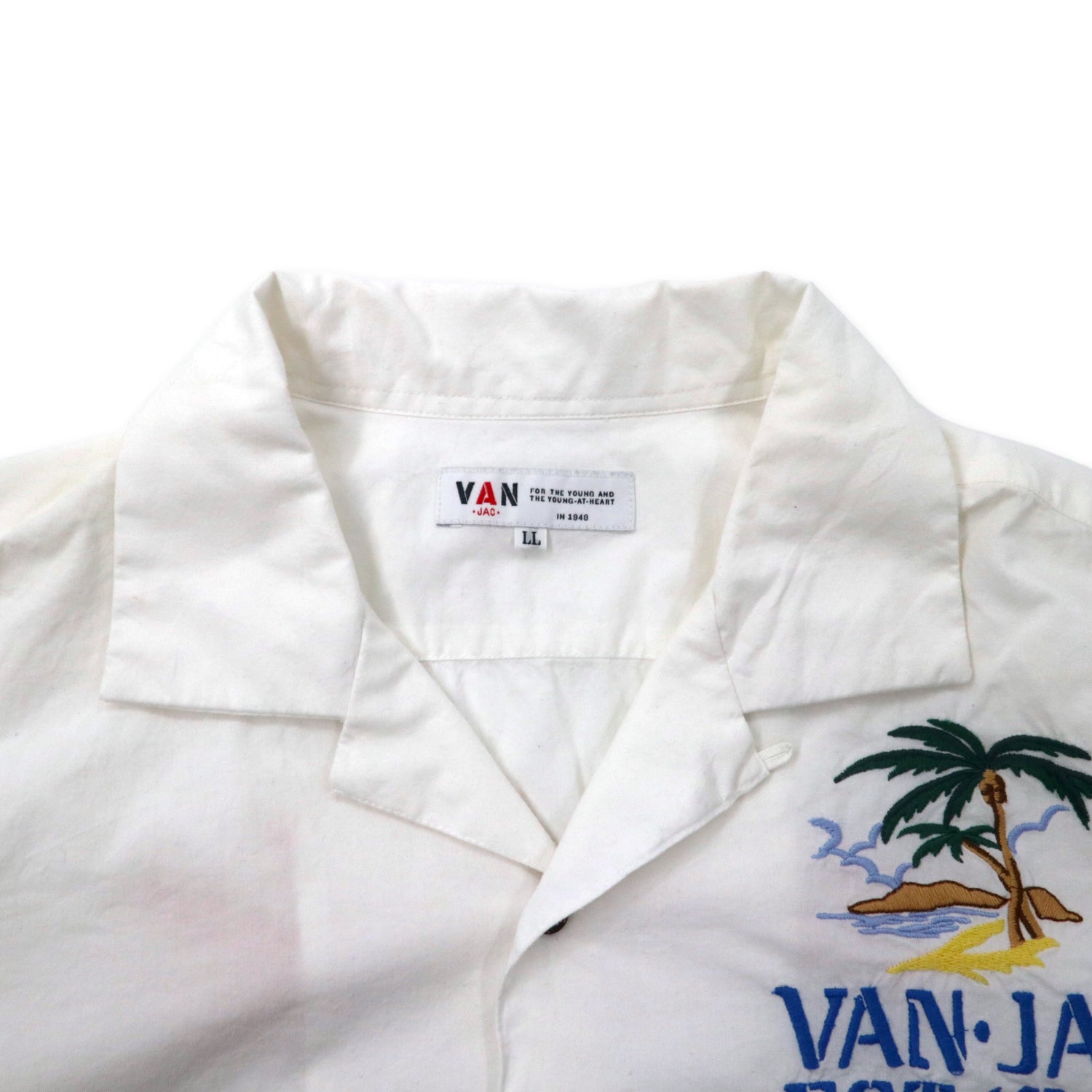 VAN-JAC- Embroidery Souvenir shirt Hawaiian Shirt LL White Cotton