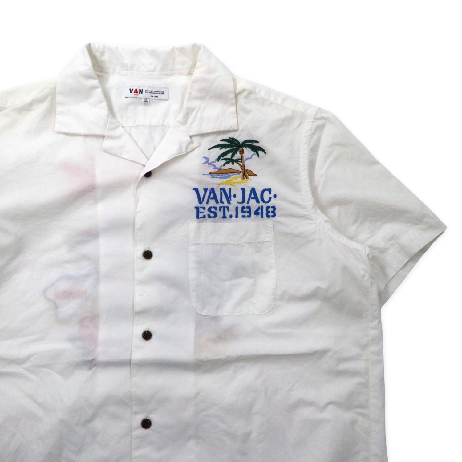 VAN-JAC- Embroidery Souvenir shirt Hawaiian Shirt LL White Cotton