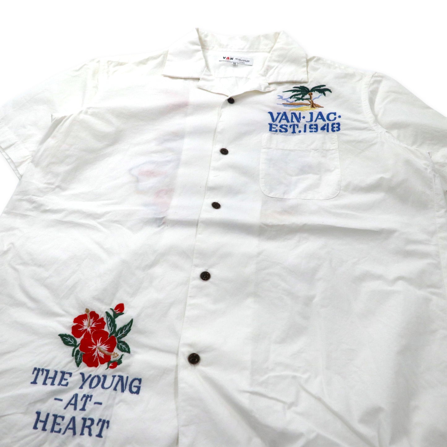 VAN-JAC- Embroidery Souvenir shirt Hawaiian Shirt LL White Cotton