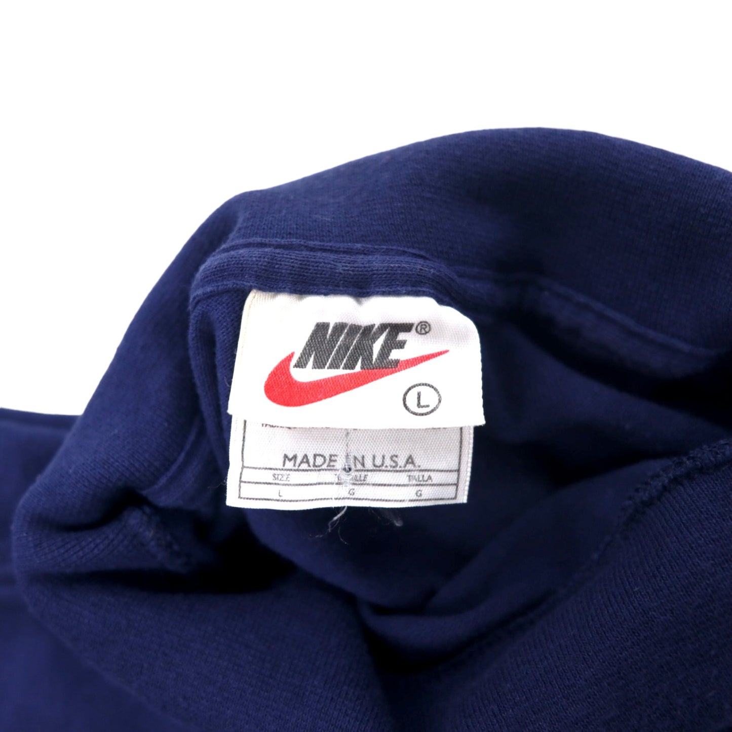 NIKE USA製 90年代 タートルネック ロングスリーブ Tシャツ ロンT L ネイビー コットン スウォッシュロゴ刺繍 銀タグ ビッグサイズ