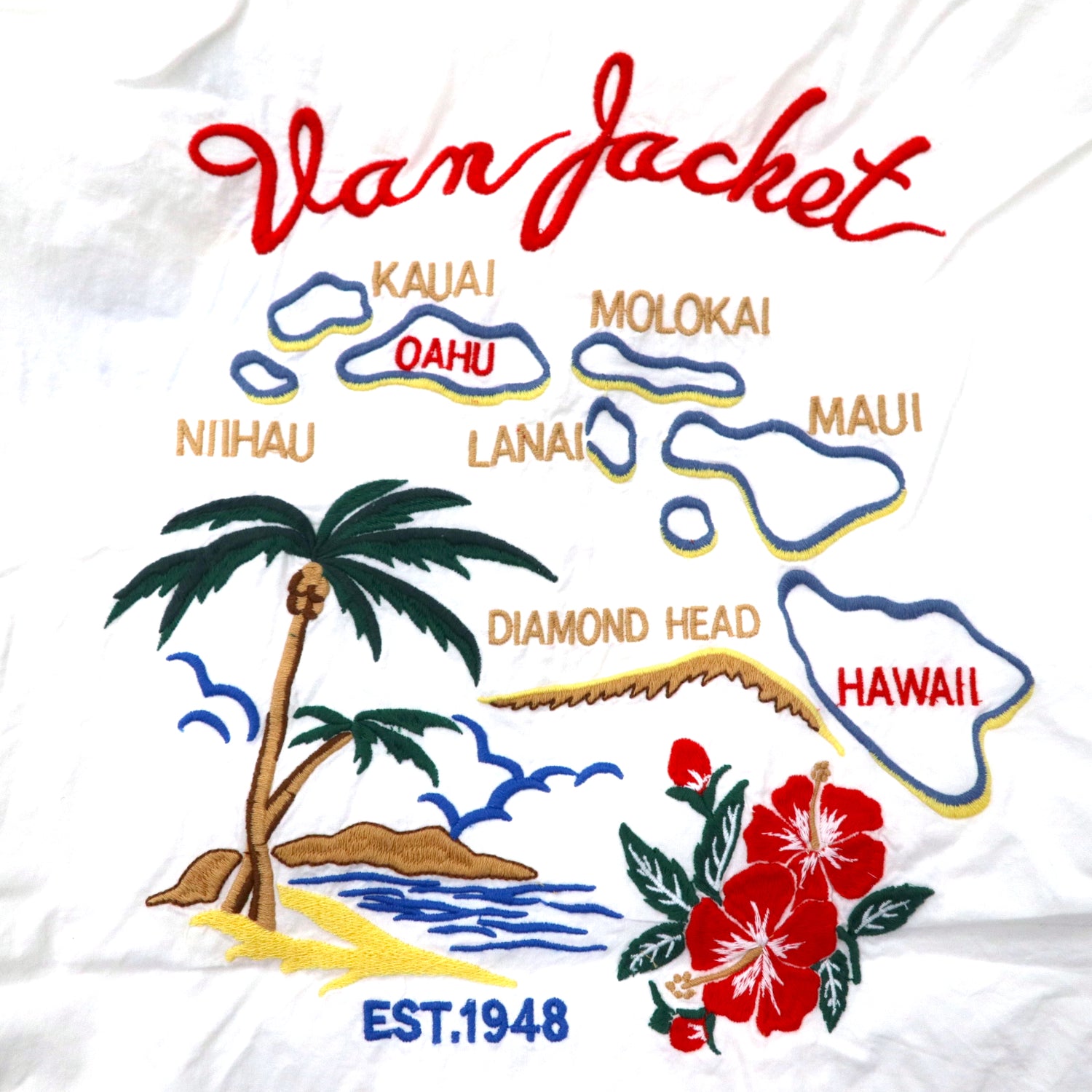 VAN-JAC- Embroidery Souvenir shirt Hawaiian Shirt LL White Cotton ...