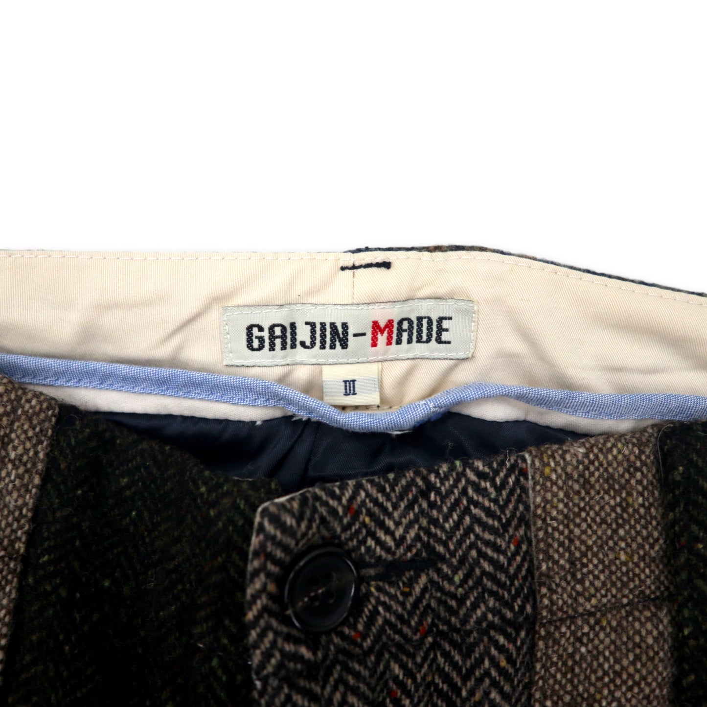 GAIJIN-MADE クレイジーパターン ツイード スラックスパンツ 3 ブラウン グレー ウール