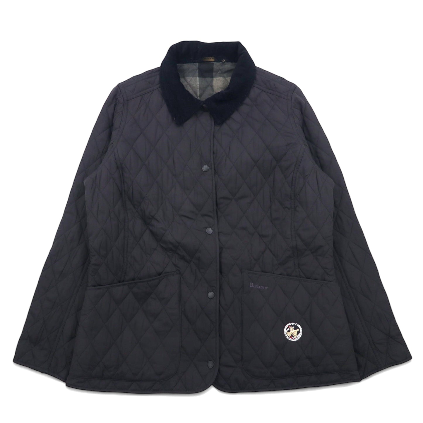 Barbour キルティングジャケット XL グレー ポリエステル ロゴ刺繍 襟コーデュロイ 裏地チェック MONTROSE QUILT JACKET LQU0572 GY52