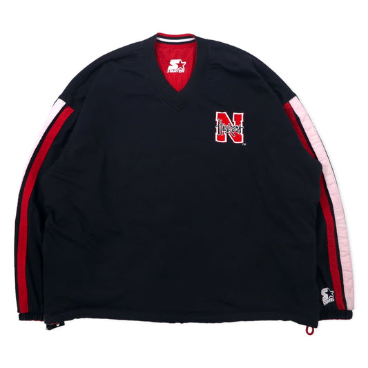 STARTER 90年代 リバーシブル ピステ プルオーバー ナイロンジャケット XL ブラック レッド カレッジ NEBRASKA HUSKERS