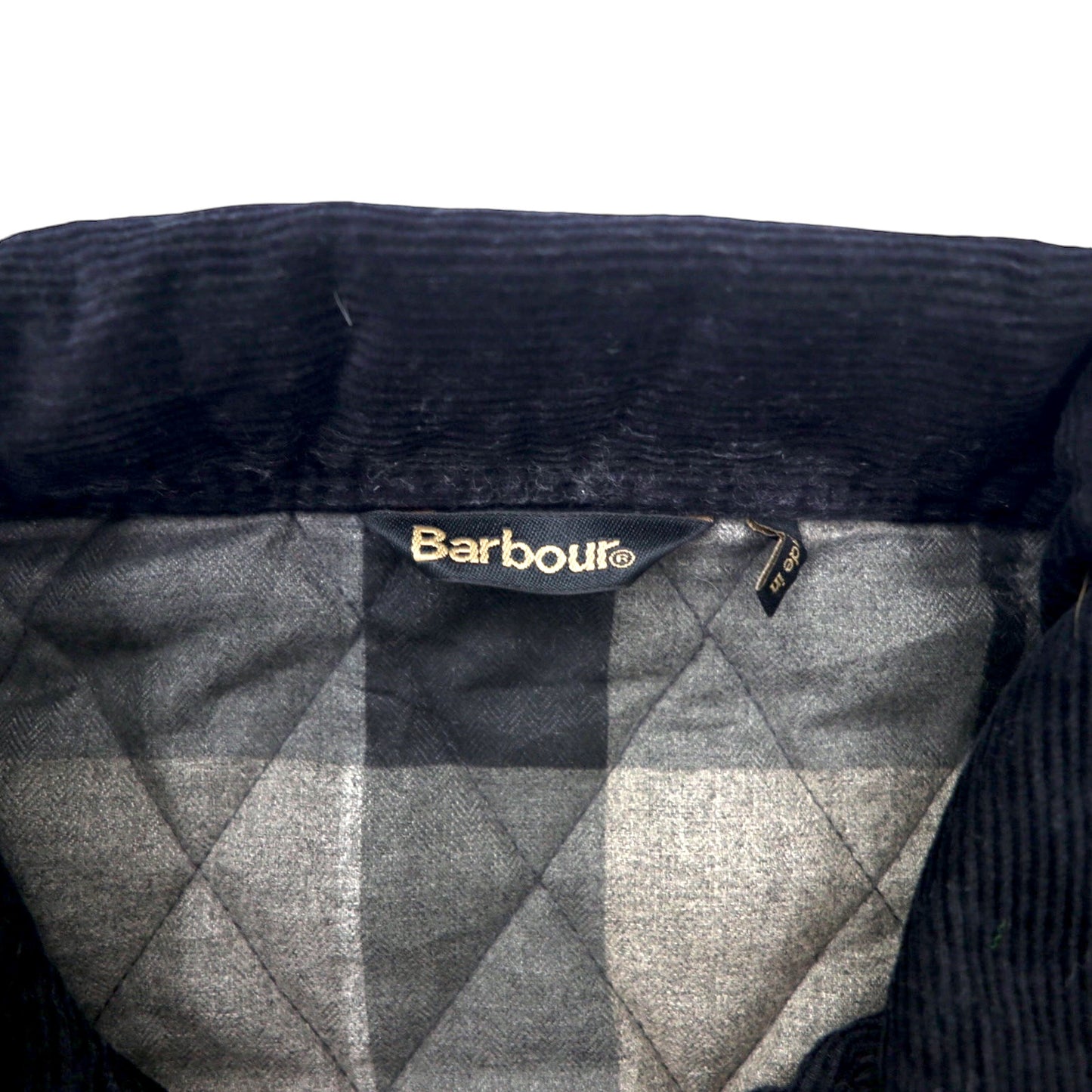 Barbour キルティングジャケット XL グレー ポリエステル ロゴ刺繍 襟コーデュロイ 裏地チェック MONTROSE QUILT JACKET LQU0572 GY52