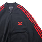 adidas originals スーパースター トラックジャケット ジャージ S ブラック レッド ポリエステル 3ストライプ トレフォイルロゴ刺繍 ATP型 SUPER STAR TRACK TOP