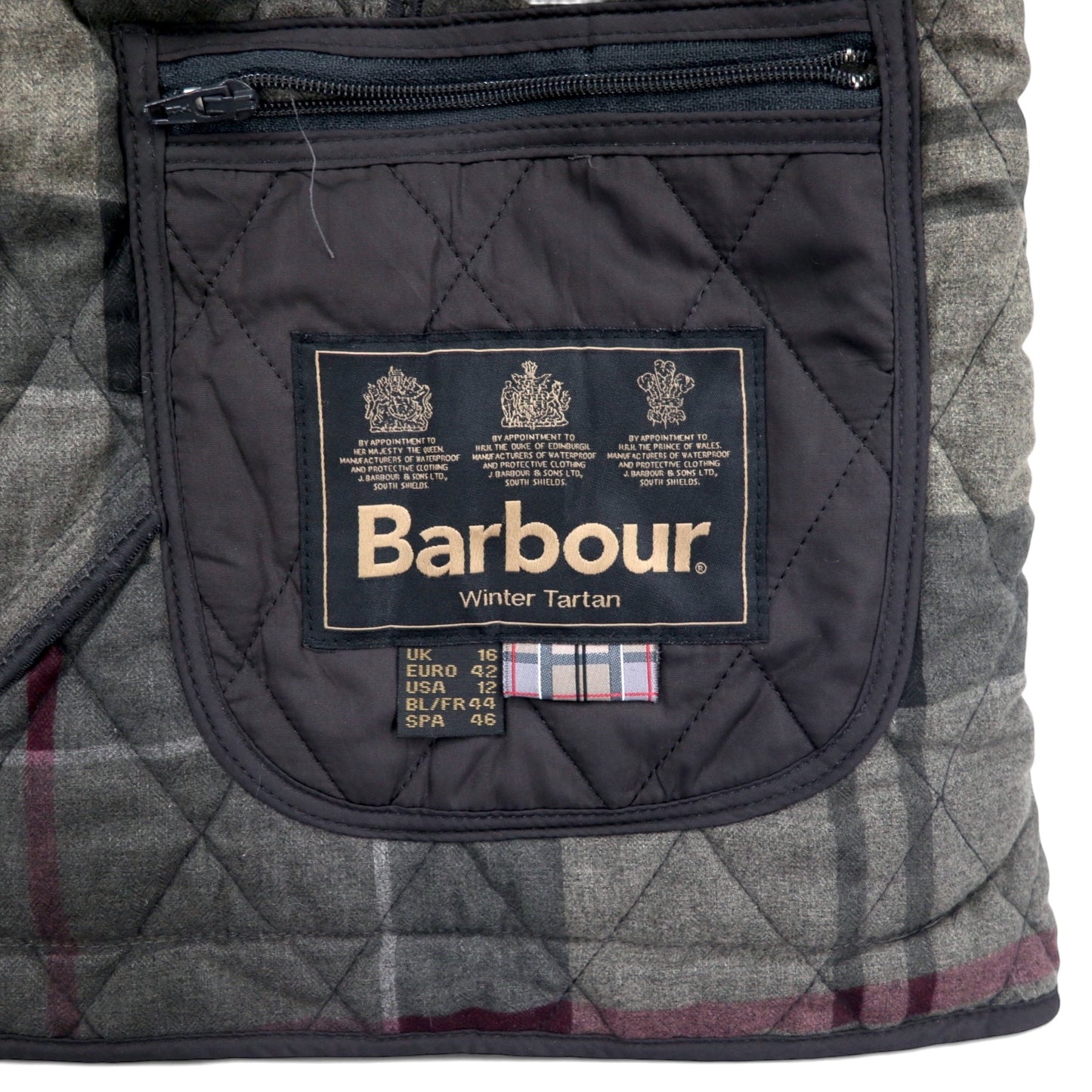 Barbour キルティングジャケット XL グレー ポリエステル ロゴ刺繍 襟コーデュロイ 裏地チェック MONTROSE QUILT JACKET LQU0572 GY52