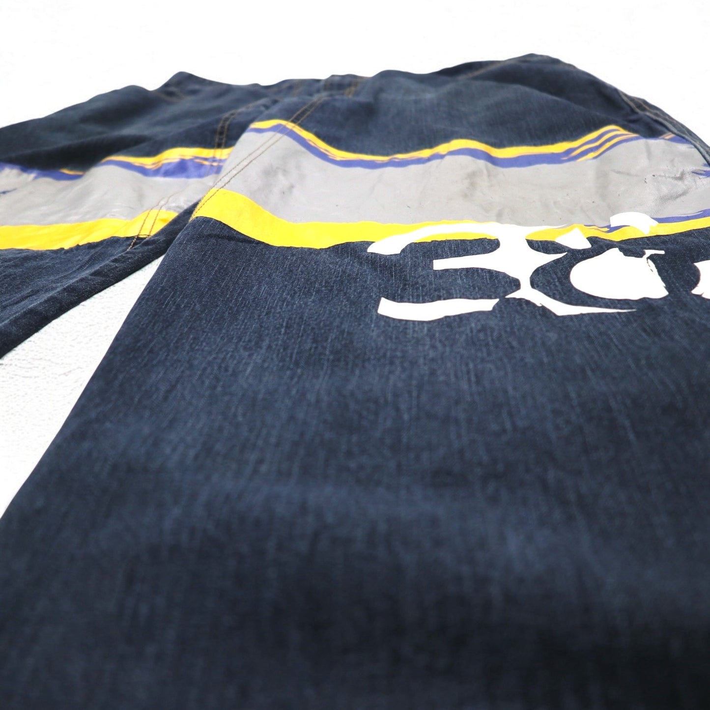 MARITHE + FRANCOIS GIRBAUD バギー ワイド デニムパンツ XL インディゴ ブルー ペイントデザイン