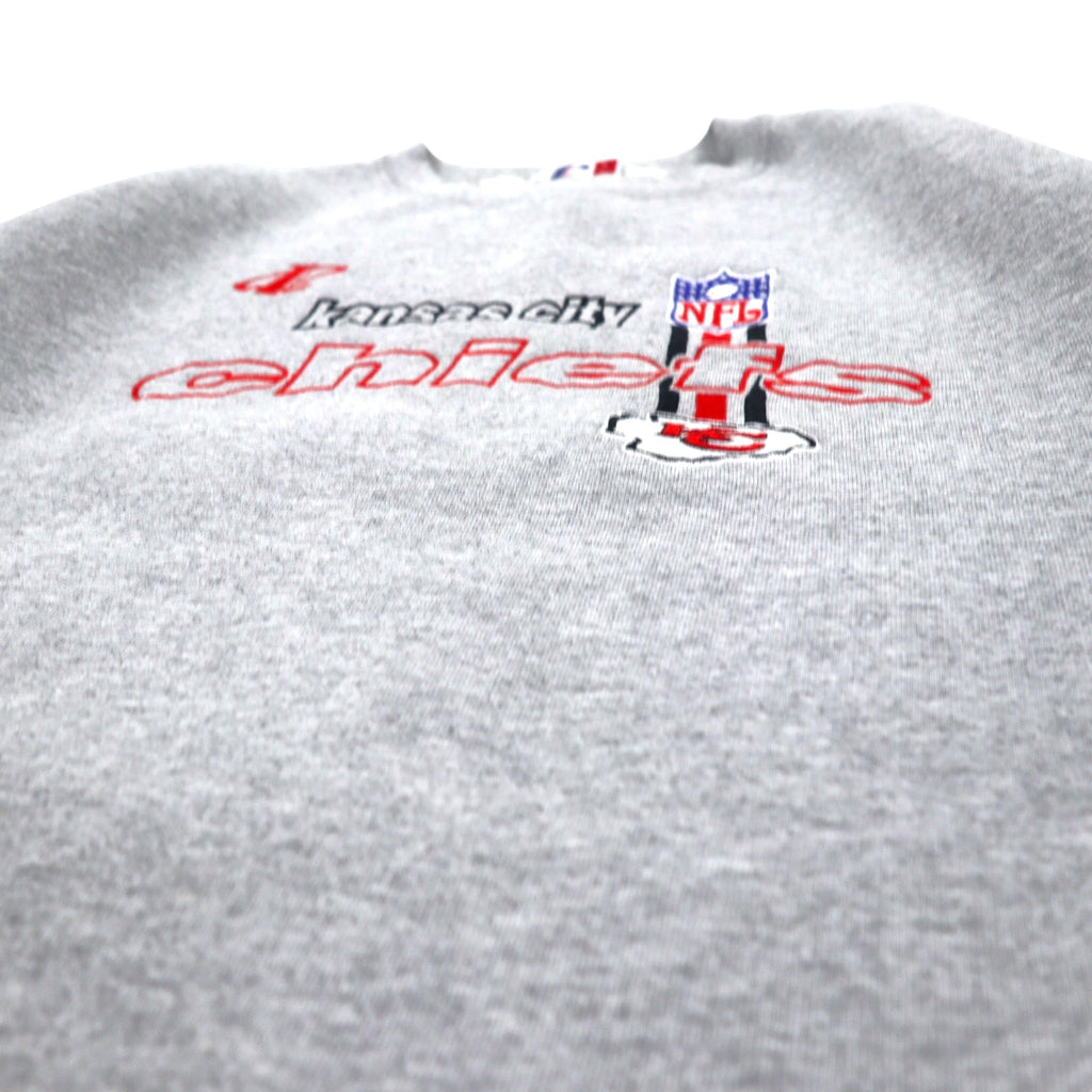 Made in USA 90s LOGO ATHLETIC NFL embroidered heavyweight sweatshirt L gray cotton kansas city chiefs