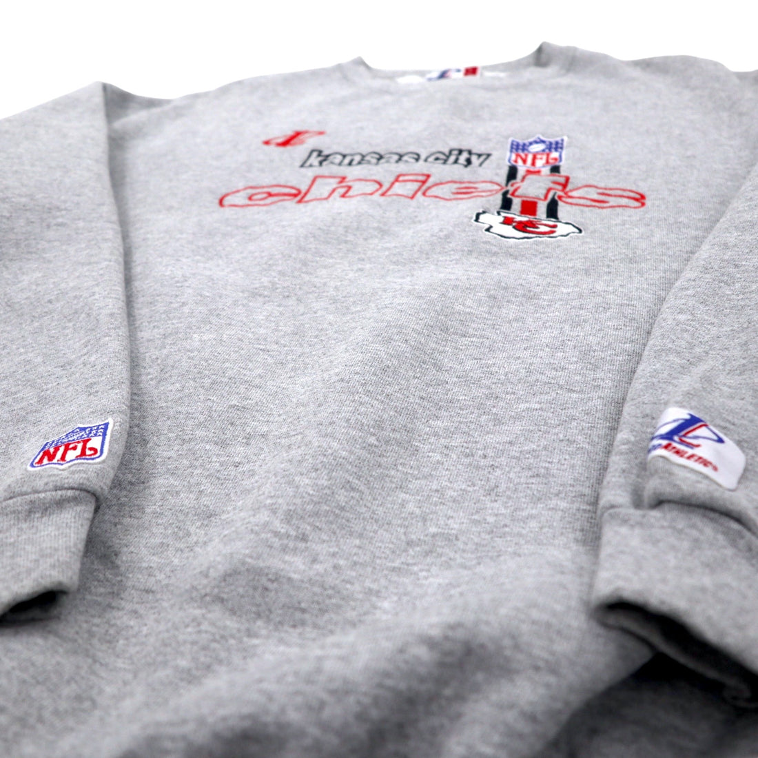 Made in USA 90s LOGO ATHLETIC NFL embroidered heavyweight sweatshirt L gray cotton kansas city chiefs