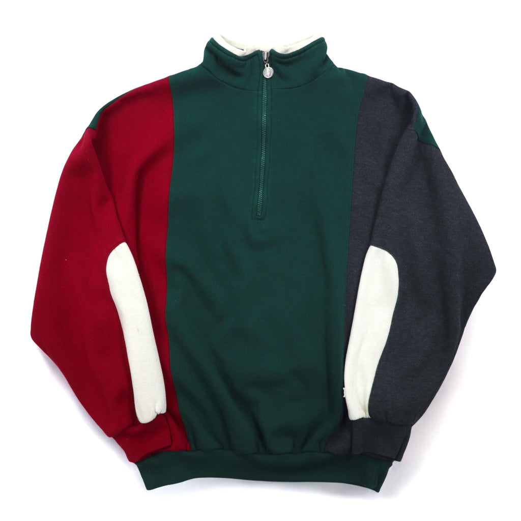 Christian Dior 90s Half Zip Sweatshirt L Green Color Block Crazy Pattern Polyester Cotton