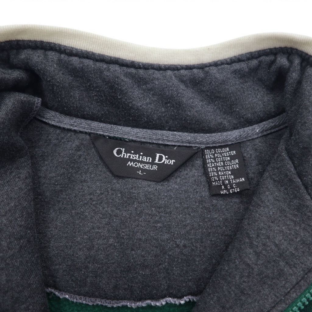 Christian Dior 90s Half Zip Sweatshirt L Green Color Block Crazy Pattern Polyester Cotton