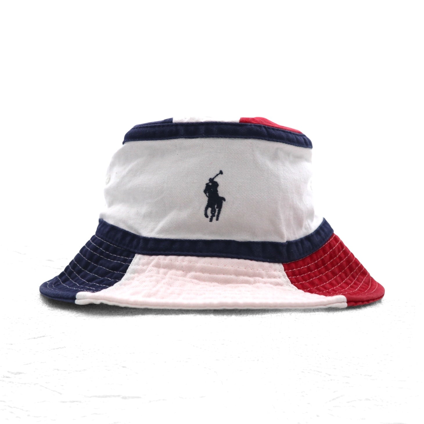 POLO RALPH LAUREN Bucket Hat FREE White Navy Red Tricolor Small Pony Embroidery