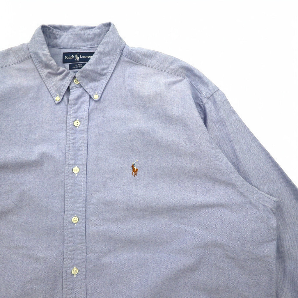 Ralph Lauren 90s Big Size Oxford Button Down Shirt XL Blue Cotton BLAKE Small Pony Embroidery