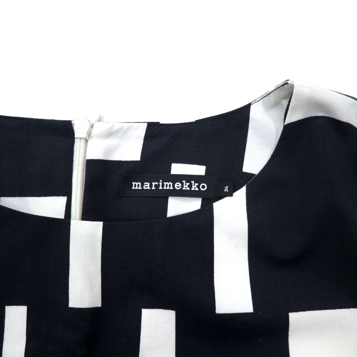 marimekko ワンピース 34 ホワイト ブラック コットン 総柄 ひざ丈 RATSU / BIAK DRESS