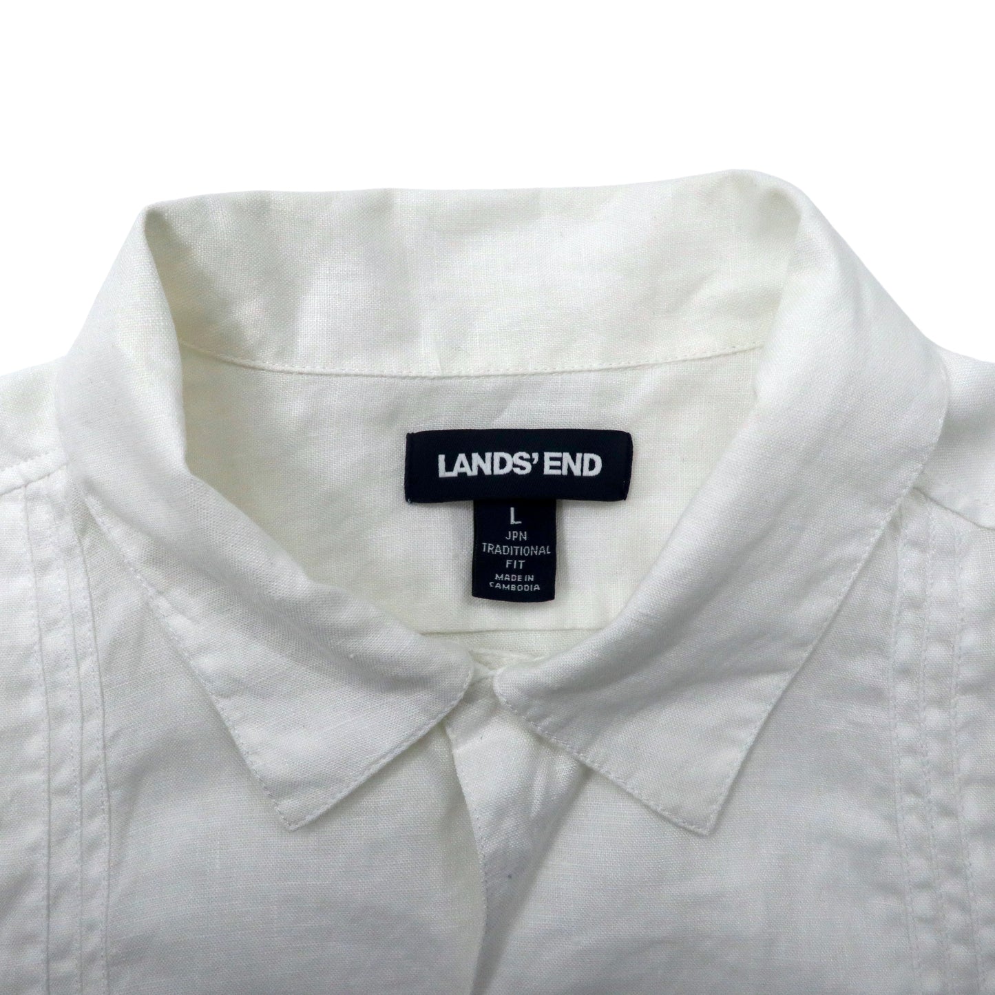 LANDS'END キューバシャツ L ホワイト リネン TRADITIONAL FIT オープンカラー