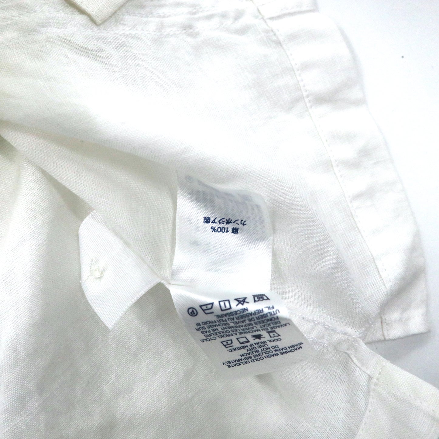 Lands'END Cuban Shirt L White Linen Traditional Fit Open Color