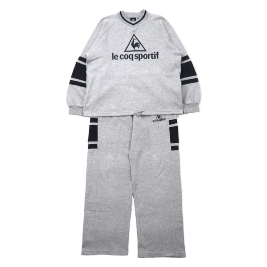 日本然リトテ-古着オンライン-le coq sportif 90年代 ロゴプリント スウェット セットアップ O グレー コットン-LE Coq Sportif 90s Logo Print Sweatshirt Setup O Gray Cotton