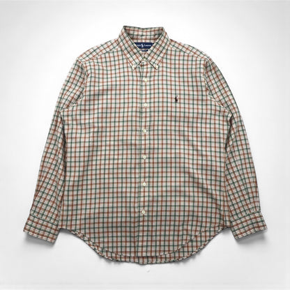 Ralph Lauren 90年代 ボタンダウン シャツ L ブラウン チェック スモールポニー刺繡