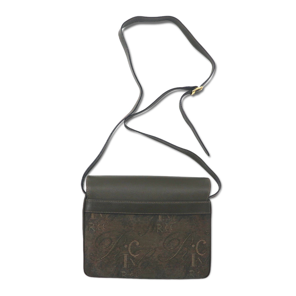 NINA RICH Made in Italy Retro Shoulder Bag Khaki PVC Jacquard All Over Pattern Logo