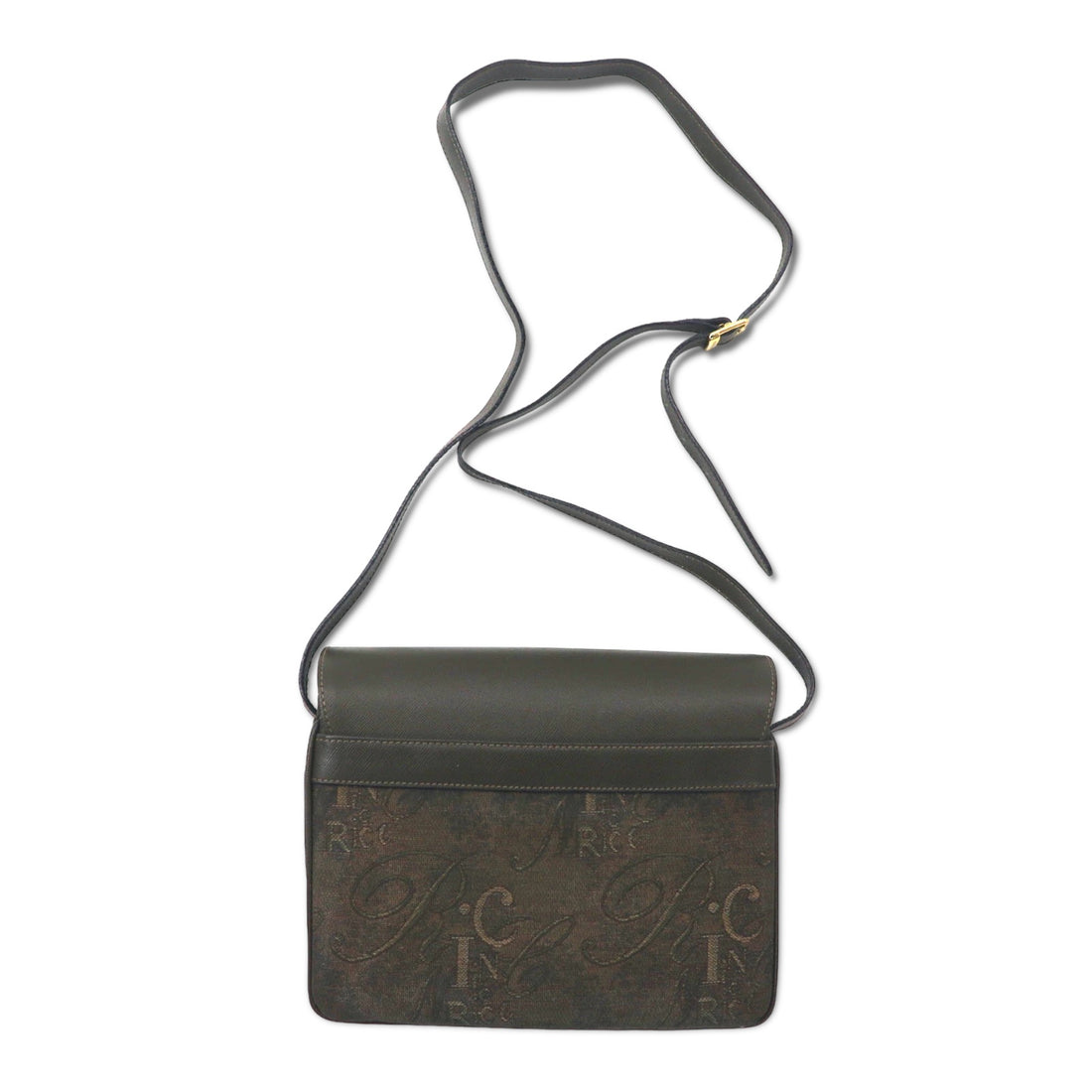 NINA RICH Made in Italy Retro Shoulder Bag Khaki PVC Jacquard All Over Pattern Logo