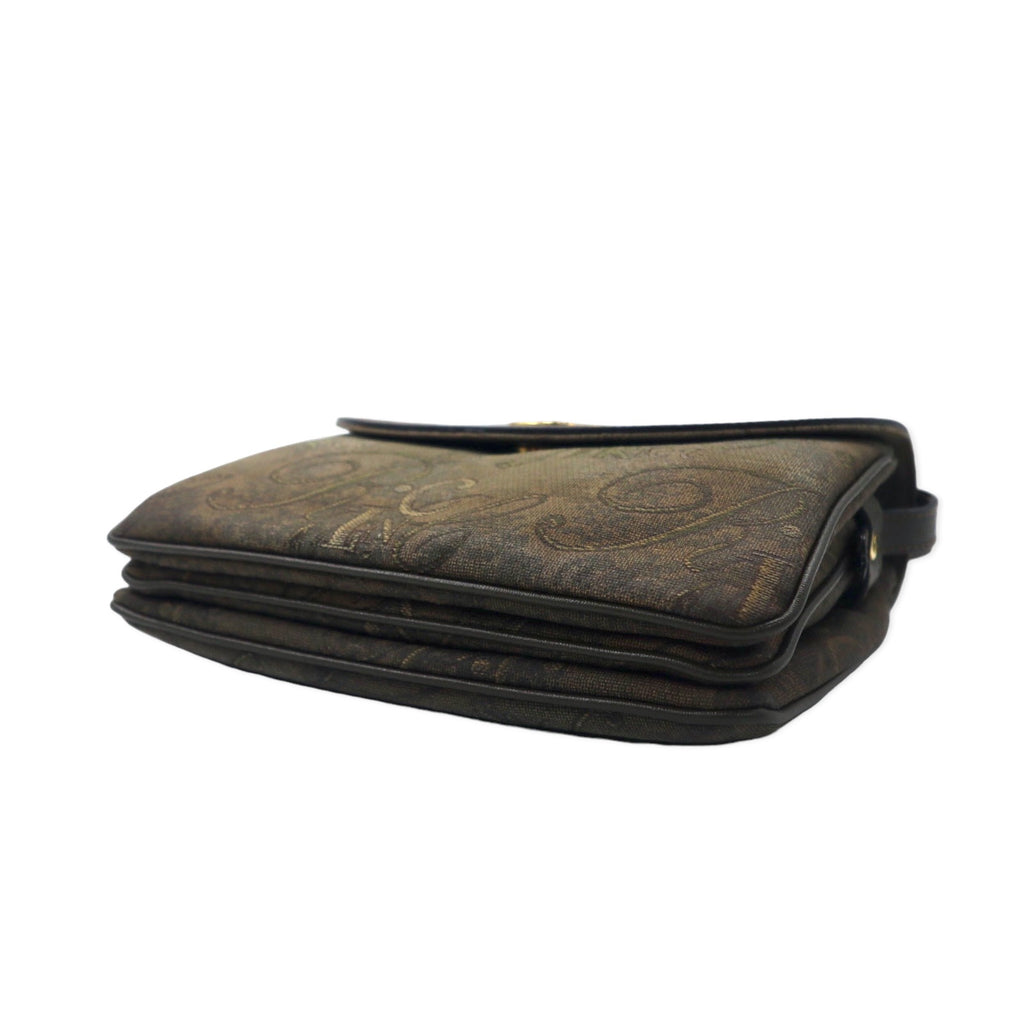 NINA RICH Made in Italy Retro Shoulder Bag Khaki PVC Jacquard All Over Pattern Logo