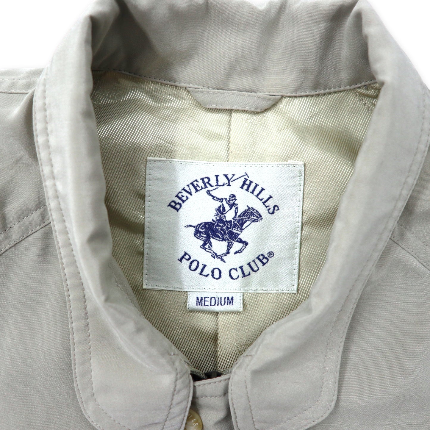 BEVERLY HILLS POLO CLUB スウィングトップ ハリントンジャケット M ベージュ ポリエステル ワンポイントロゴ刺繍