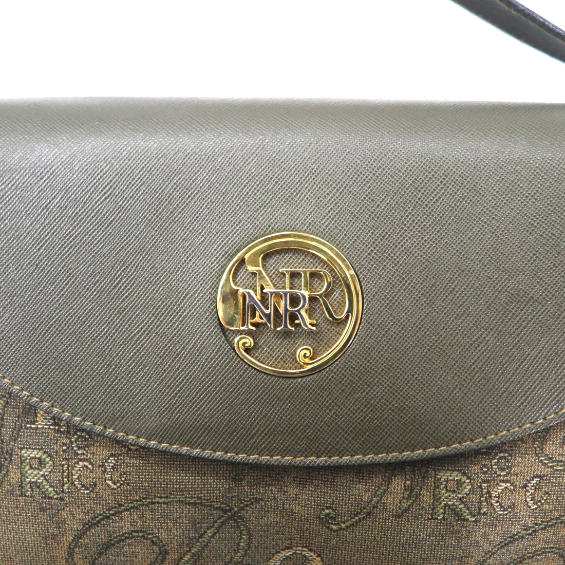 NINA RICH Made in Italy Retro Shoulder Bag Khaki PVC Jacquard All Over Pattern Logo