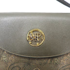 NINA RICH Made in Italy Retro Shoulder Bag Khaki PVC Jacquard All Over Pattern Logo