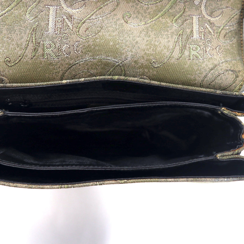 NINA RICH Made in Italy Retro Shoulder Bag Khaki PVC Jacquard All Over Pattern Logo