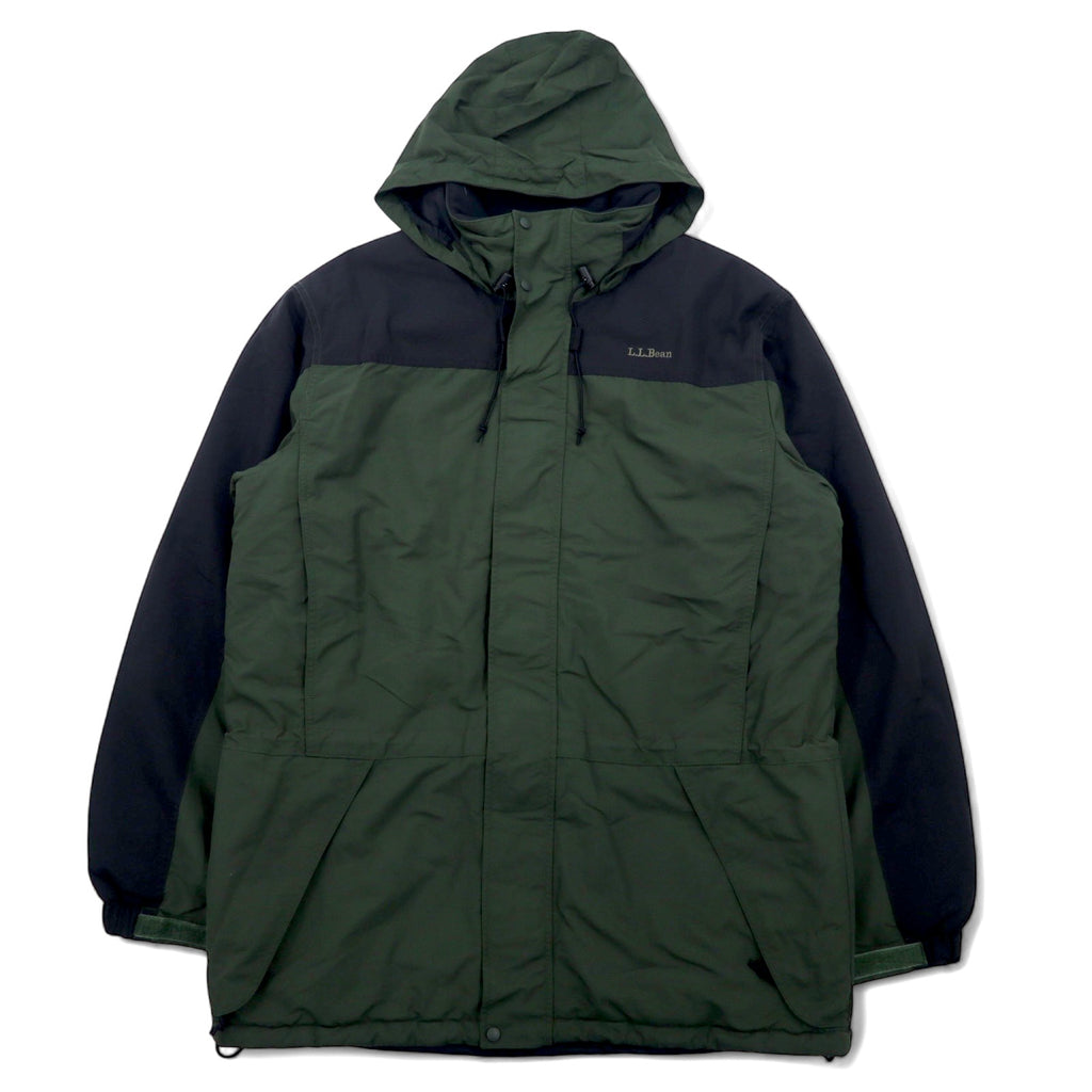 LLBean Mountain Parka L Khaki Nylon Retractable Hood Logo Embroidery Double Zip Drawstring Thinsulate Padding OUK65