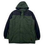 LLBean Mountain Parka L Khaki Nylon Retractable Hood Logo Embroidery Double Zip Drawstring Thinsulate Padding OUK65